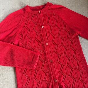 Vintage Cherry Red Women's Hand knit Cardigan Sweater